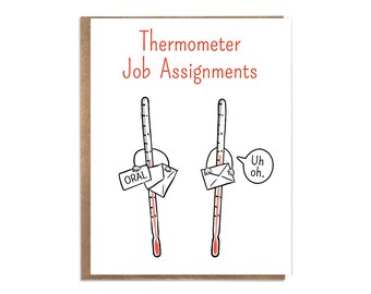 Thermometer Job Assignments; Get Well Card; Cute Get Well; Funny Card for Nurses, Doctors; Medical Humor; Nursing; Card for RN