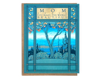 Mom; You Make the World Beautiful: Mother's Day Card; Ar Nouveau Book Cover of Orange Groves;  Victorian Vintage Imagery