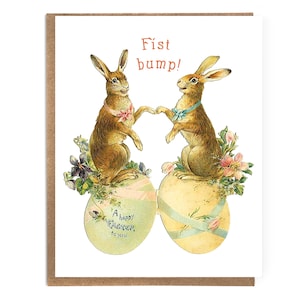 Fist Bump; Cute Spring Card; Cute Easter Card; Vintage Easter Card; Cute Vintage Card; Vintage Bunnies