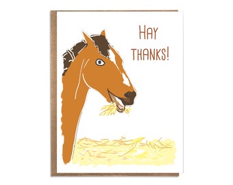 Hay Thanks! Funny Thank You Card; Funny Horse Card; Cute Thank You; Horse Lovers; Animal Lovers; Unique Thank You Card; Fun Thank You