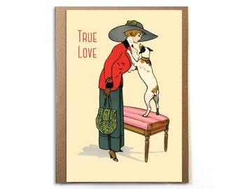 True Love: Victorian Woman with Dog; Jack Russell; Pet Love; Pet Loss Condolence; Dog Lover Card