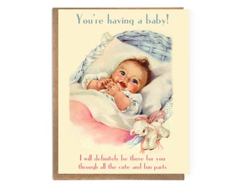 Vintage New Baby Card: Sarcastic Funny Baby Shower Card