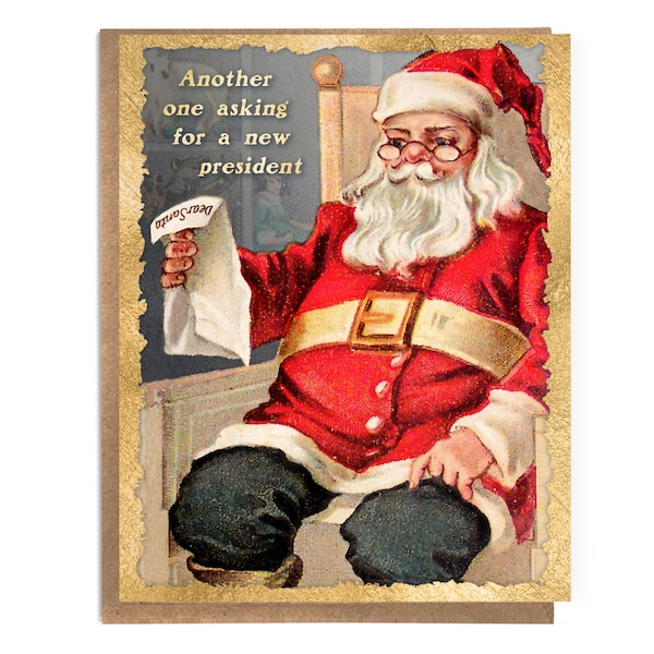 Tarjeta navideña vintage anti-Trump de Papá Noel: saludo navideño progresista