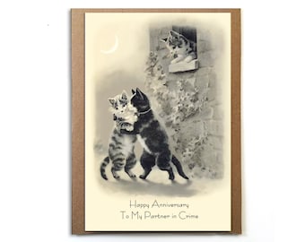 Vintage Style Cats Anniversary Card: Mischievous Cats