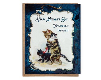 Mother's Day Card; Cute Vintage Card; Vintage Cats; Cute Mom and Kitties; Mother's Day Card for Cat Lover: Vintage Kittens; Victorian