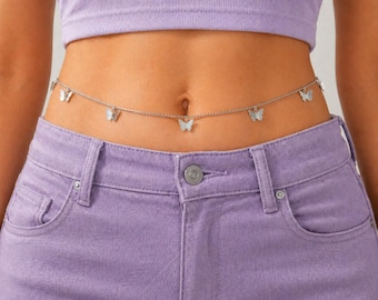 Silver Butterfly Waist Chain – Dainty Body Jewelry, Minimalist Summer Accessory