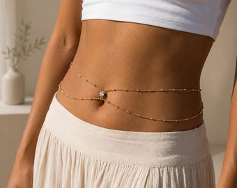 Minimalistische gouden buikketting voor vrouwen, gelaagde tailleketting sieraden, sierlijke strandketting, verstelbare boho bikini tailleriem cadeau