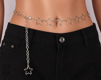 Gold Star Belly Chain Belt - Y2K Taille Kette Schmuck, verstellbare Gold Star Kette, Festival Körperschmuck, ästhetisches Hüftgürtel Geschenk für Frauen