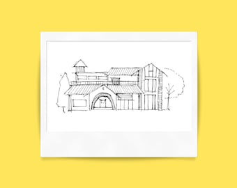 Aangepaste huis- en gebouwschetstekening | Architectuurkunstafdruk | Speciaal cadeau (digitale download)
