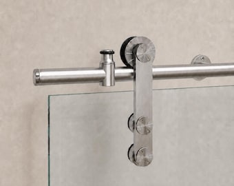 Kit di ferramenta per porta scorrevole in vetro stile fienile, binario per porta scorrevole in vetro in acciaio inox, sistema per porta in vetro senza telaio, ferramenta moderna per porte interne.
