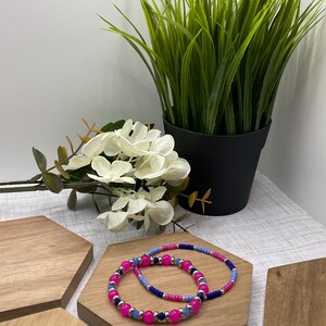 Pink and Navy beaded bracelet