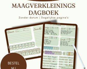 Maagverkleiningsdagboek - Tracker na Bariatrische Chirurgie – Gastric Bypass/Sleeve Planner – Voedingslogboek & Journal – Printbaar A4 PDF