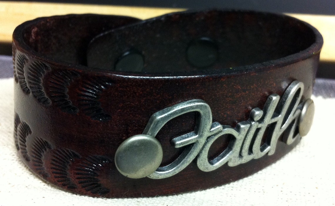 Leather Cuff Faith Bracelet Etsy