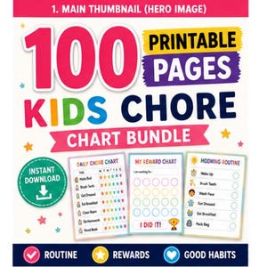 100 Kids Chore Chart Bundle | Daily Routine, Reward, Behavior Charts (Instant Download)