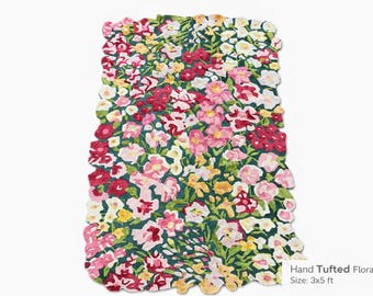 Alfombra Cassia Floral Multi de lana y viscosa tejida a mano – Auténtica alfombra de lujo de alta calidad hecha a mano para la decoración del hogar, ideal para la sala de estar, el dormitorio o la oficina.