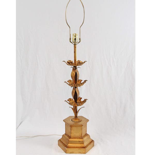 Italian Gilt Gold Tole Tiered Table Lamp Wood & Metal Hollywood Regency