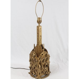 Unique Handmade Metal Junk Outsider Folk Art Gold Table Lamp Vintage Memory Jug