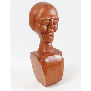 Vintage Signed Hand Carved 15.5” Wood Head Bust Sculpture Outsider Weird Folk Art
