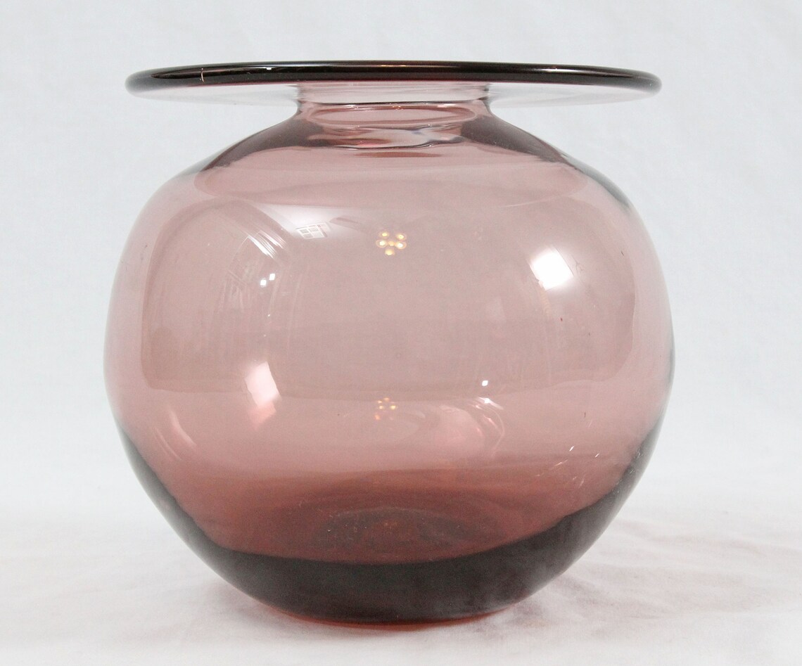 Blenko Art Glass 6 Flat Top Orb Vase Amethyst Purple Bulb Etsy