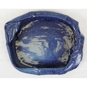 Large 16.5&quot; Japanese Ceramic Ikebana Suiban Blue Tray Vase Bamboo Pottery