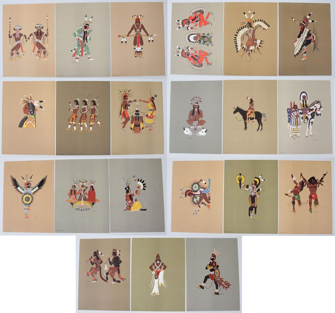 Kiowa Indian Art 1979 Bell Editions Set Lot of 21 Prints Stephen Mopope ...