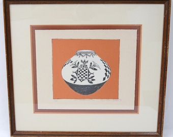 Lynn Elton Baker Signed Lithograph Print 7/40 San Ildefonso Pot 1978 Vintage