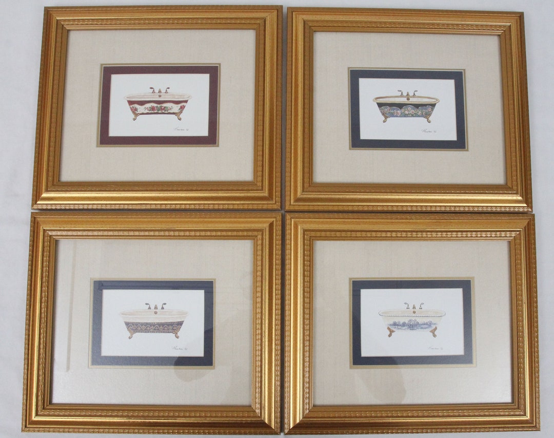 Consuelo Gamboa Victorian Bathtub Print Set of 4 Gold Framed Shabby ...