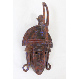 Bambara Bamana 20&quot; Vintage West African Wood Mask Mali Painted Antelope & Head