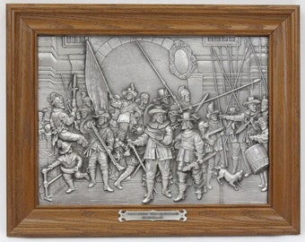 WMF Zinn German Pewter Relief Framed Wall Art Rembrandt Van Rijn Die Nachtwache