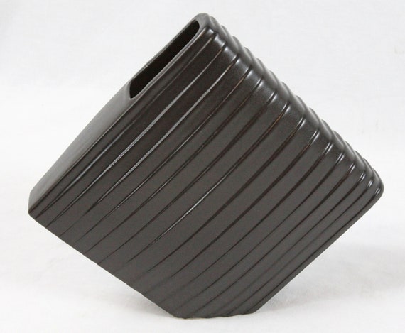 Vintage Japanese Pottery Ikebana Vase Geometric Square Black Etsy