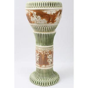 Antique Roseville Donatello Cherubs 28" Art Pottery Jardiniere & Pedestal Flower Pot