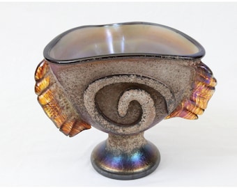 Tom Philabaum Studio Art Glass 2004 Scavo Sculpture Bowl Vessel 9x10 Iridescent