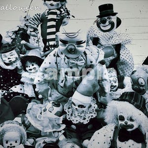 Palhaços assustadores: Feliz Dia das Bruxas, Cartão de felicitações vintage, Download digital, Arte instantânea para scrapbooking, Diário de sucata, Arte de colagem