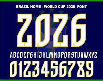 Fuente SVG para camiseta de fútbol de Brasil / Alfabeto PNG para números de camisetas de fútbol 2026 para Cricut (archivo de corte)