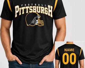 Personalized Pittsburgh Football Fan Shirt, Custom Name Number Jersey Tee, Unisex Game Day T-Shirt, Casual Sports Gift for Men Women