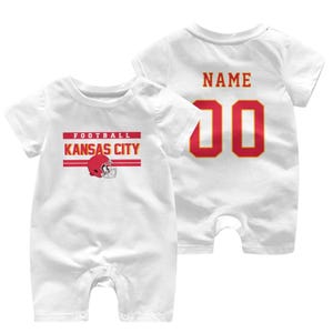 Personalized Kansas City Baby Romper, Custom Name Number Jersey Outfit, Short Sleeve Sports Romper, Baby Shower Gift image 2