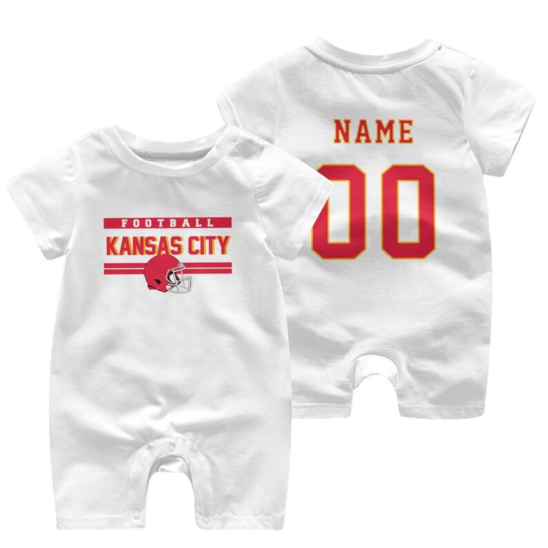 Personalized Kansas City Baby Romper, Custom Name Number Jersey Outfit, Short Sleeve Sports Romper, Baby Shower Gift image 2