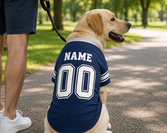 Personalized Dallas Dog Sports T-Shirt with Name & Number, Breathable Pet Shirt, Football Dog Clothes, Gift for Dog Lovers