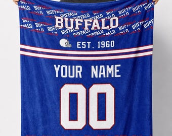 Personalized Buffalo Team Blanket, Customizable Name & Number, Fan Fleece Throw Blanket, Cozy Game Day Blanket