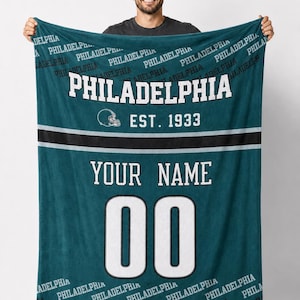 Personalized Philadelphia Team Blanket, Customizable Name & Number, Fan Fleece Throw Blanket, Cozy Game Day Blanket