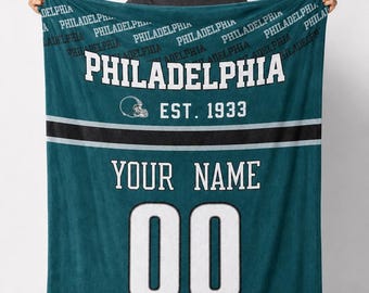 Personalized Philadelphia Team Blanket, Customizable Name & Number, Fan Fleece Throw Blanket, Cozy Game Day Blanket