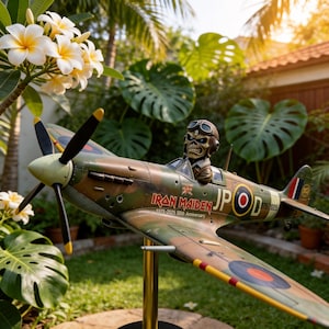 Girandola a vento Iron Maiden Spitfire, decorazione da giardino Eddie Pilot Spitfire, mulino a vento da giardino vintage Spitfire, decorazione per esterni