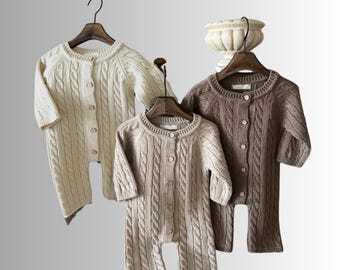 Cable Knit Baby Romper with Beret