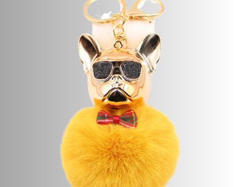 Portachiavi con occhiali da sole a forma di cane di peluche
