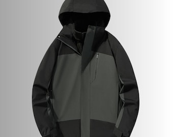 Minimalist Color Block Hooded Waterproof Jacket