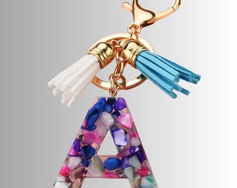 Transparent Acrylic Letter Keychain Crystal Tassel Bag Charm