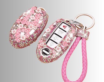 Bling Nissan Key Fob Cover Floral Rhinestone Car Key Case Keychain