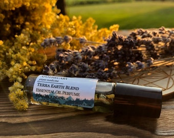 Grounding + Focus Roller | Terra Roller | Essential Oils | Sandalwood | Non GMO | 10 mL | Crystals + Flowers