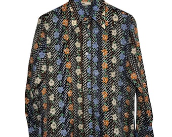 Vintage 1970s Kmart Dagger Collar Floral Button Up Blouse Size 40
