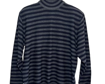 Suéter vintage Lord & Taylor 100% lana merino, talla grande 2X, negro y gris a rayas.
